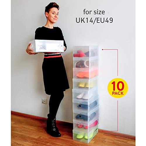 Tatkraft Glasgow Juego de 10 Cajas para Zapatos Transparentes Apilables con Tapa de Plástico