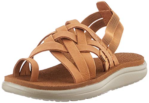 Teva Voya Strappy Leather, Sandalias de Punta Descubierta Mujer, Marrón (Chipmunk CPM), 36 EU