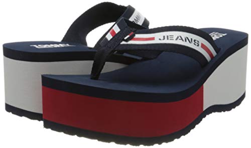 Tommy Hilfiger Chunky Tape Beach Sandal, Sandalias Punta Cerrada para Mujer, Azul (Twilight Navy C87), 39 EU