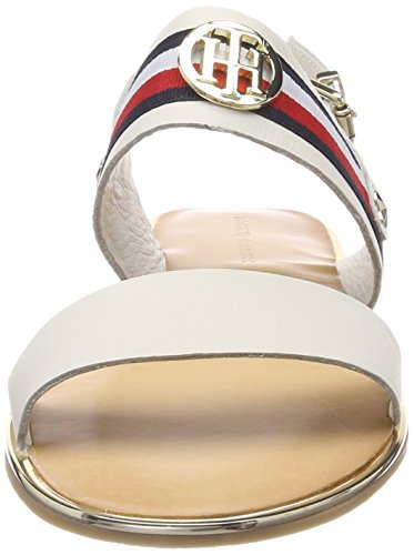 Tommy Hilfiger Corporate Ribbon Flat Sandal, Sandalias de Talón Abierto Mujer, Blanco (Whisper White 121), 36 EU