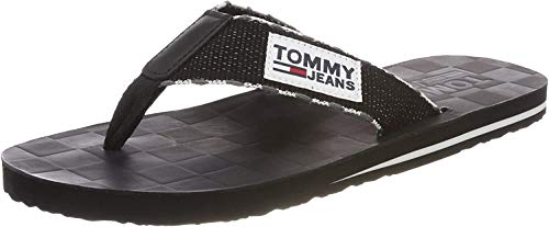 Tommy Hilfiger Tj Leather Footbed Beach Sandal, Chanclas Hombre, Negro (Black-White 901), 40 EU