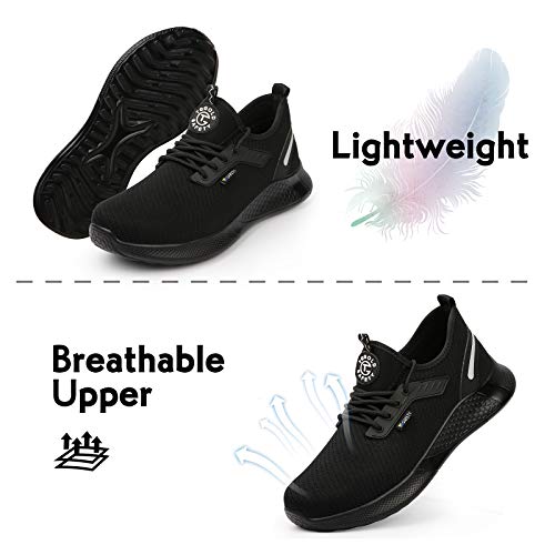 tqgold Zapatos de Seguridad para Hombre Mujer S3 Zapatillas de Trabajo con Punta de Acero Ligero Transpirable y Antideslizante(Talla 42,Negro)