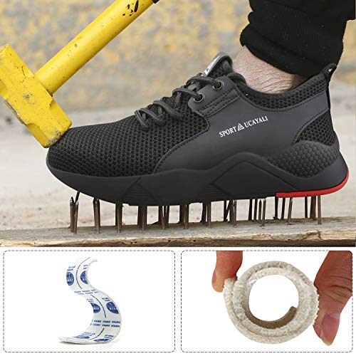 UCAYALI Zapatos de Seguridad Hombre Trabajo Ligeros Antiestaticos ESD Flexibles Calzados de Proteccion Safetoe Comodos Ligeras Zapatillas de Seguridad de Trabajo Anti Deslizante(025 Negro, 47 EU)