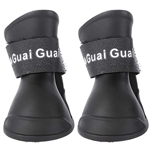 UEETEK Botas de Lluvia para Perro Mascota Colores Dulces Zapatos de Goma Antideslizantes a Prueba de Agua para Pequeño Perrito - Talla M (Negro)