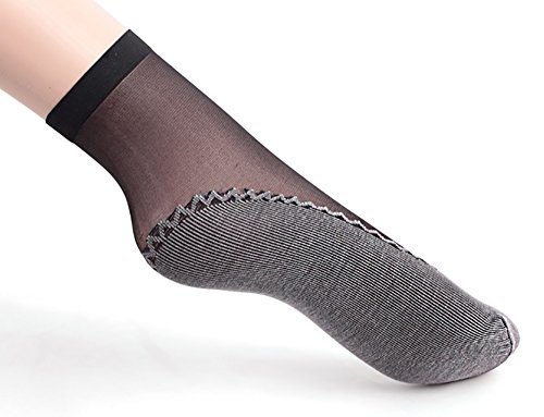 Ueither 6 Pares de Calcetines Altos con Punta Reforzada Algodón Sedoso Antideslizante Para Mujer (4 Pares Beige 2 Pares Negro)