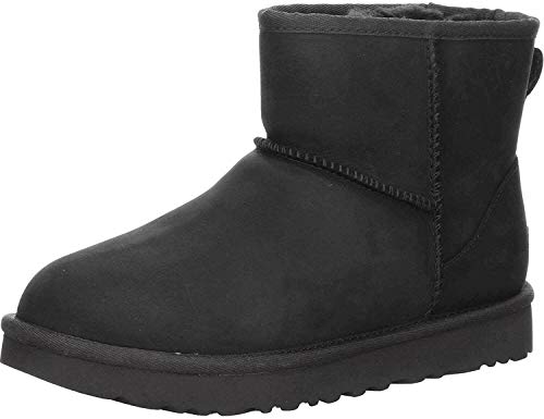 UGG Female Classic Mini Leather Classic Boot, Black, 5 (UK)