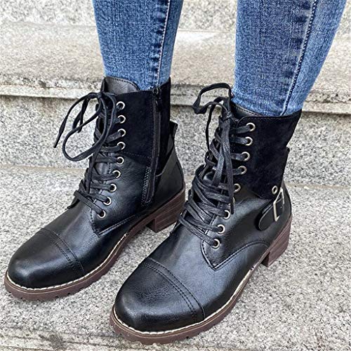 UMore Botas Militares Botas Mujer Invierno Nieve de Cuero PU Zapatos Planas Calentar Piel Forro Cordones Botas Senderismo Snow Boots Outdoor