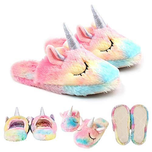 Unicornio Zapatillas Casa Niña Pantuflas Invierno de Estar Peluche Antideslizante Cómodas Slippers