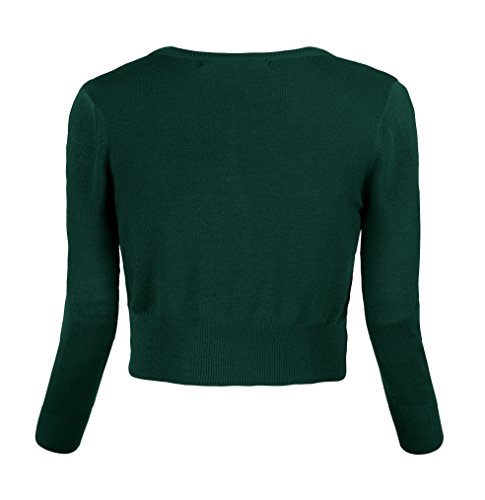 Urban GoCo Mujeres Chaqueta Corta Punto de Manga Larga Rebecas Escote en V Bolero Cárdigan (XL, Verde Oscuro)