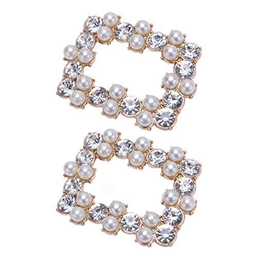 VAILANG 2 Piezas/Set Clip de Zapatos DIY Mujeres Señora Zapatos Sandalias de tacón Alto Decoración Rhinestone Perlas Simulación Encantos Joyas Adornos Huecos Cuadrados Clips únicos de Moda Hebilla