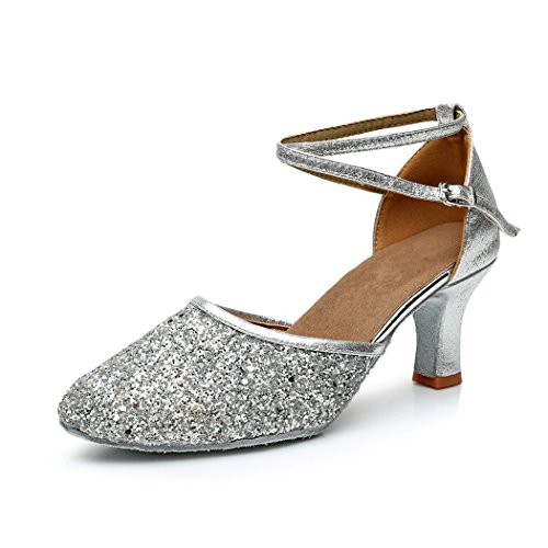 VASHCAMER - Zapatos de Baile de Tacón para Mujer Plata 36