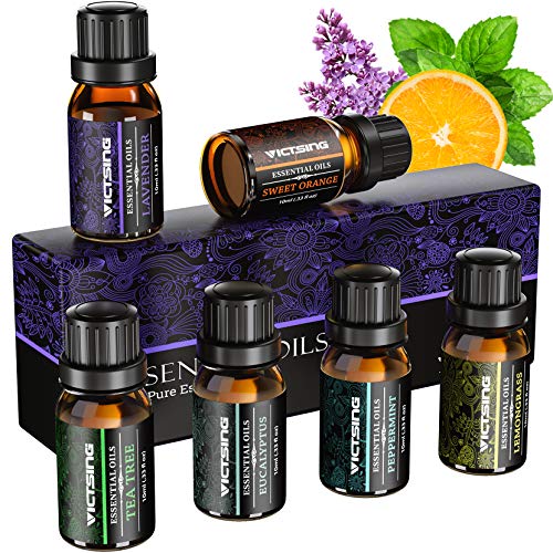 VicTsing Aceites Esenciales para Humidificador,100% Pure Natural,Perfume de Aromaterapia, 6*10ml-Naranja Dulce, Lavanda, Arbol de Té, Hierba de Limón, Eucalipto y Menta,etc. (6)