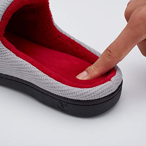 VIFUUR Hombre Zapatillas de casa Espuma de Memoria de Alta Densidad Cálido Interior Lana al Aire Libre Forro de Felpa Suela Antideslizante Zapatos Gris/Rojo 42/43