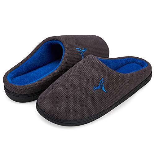 VIFUUR Hombre Zapatillas de casa Espuma de Memoria de Alta Densidad Cálido Interior Lana al Aire Libre Forro de Felpa Suela Antideslizante Zapatos Gris Oscuro/Azul 42/43