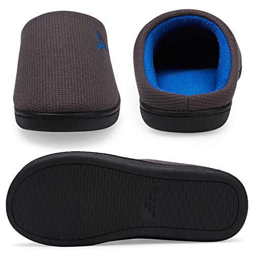 VIFUUR Hombre Zapatillas de casa Espuma de Memoria de Alta Densidad Cálido Interior Lana al Aire Libre Forro de Felpa Suela Antideslizante Zapatos Gris Oscuro/Azul 42/43