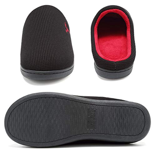 VIFUUR Hombre Zapatillas de casa Espuma de Memoria de Alta Densidad Cálido Interior Lana al Aire Libre Forro de Felpa Suela Antideslizante Zapatos Negro / Rojo1 40/41