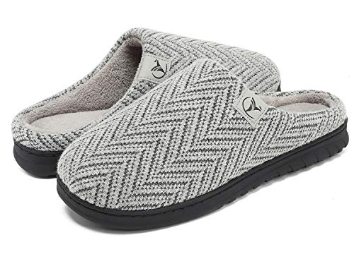 VIFUUR Hombre Zapatillas de casa Espuma de Memoria de Alta Densidad Cálido Interior Lana al Aire Libre Forro de Felpa Suela Antideslizante Zapatos Plata Gris 42/43