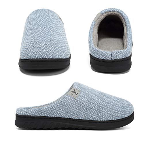 VIFUUR Zapatillas Hombre Mujer de casa Espuma de Memoria de Alta Densidad Cálido Interior Lana al Aire Libre Forro de Felpa Suela Antideslizante Zapatos Azul 36/37