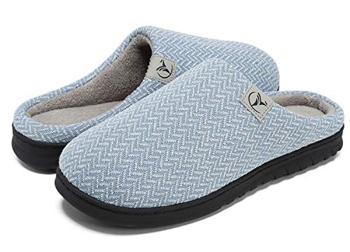 VIFUUR Zapatillas Hombre Mujer de casa Espuma de Memoria de Alta Densidad Cálido Interior Lana al Aire Libre Forro de Felpa Suela Antideslizante Zapatos Azul 36/37