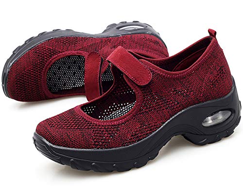 Vorgelen Sandalias Deportivas de Mujer Malla Ligero Plataforma Zapatillas Mary Jane Casual Cómodas Respirable Sneakers para Deportes Fitness Correr Trabajar