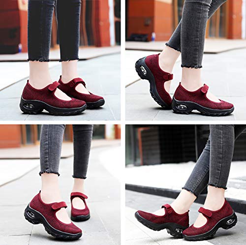 Vorgelen Sandalias Deportivas de Mujer Malla Ligero Plataforma Zapatillas Mary Jane Casual Cómodas Respirable Sneakers para Deportes Fitness Correr Trabajar