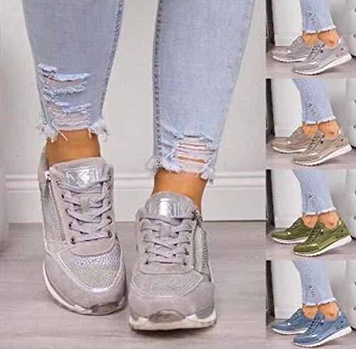 WODETIAN Mujer Zapatillas Casual Zapatos Casuales con Cordones De Moda Zapatos Deportivas Mujer Cremallera Cordones Antideslizantes Transpirable CóModo Zapatos Deportivas,Plata,39