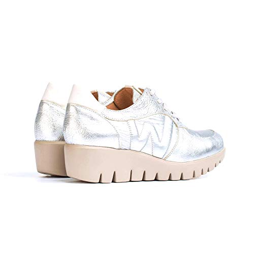 WONDERS - Zapatillas Casual - Cuero para: Mujer Color: Wash/Nylon M/Wash Plata Talla: 40