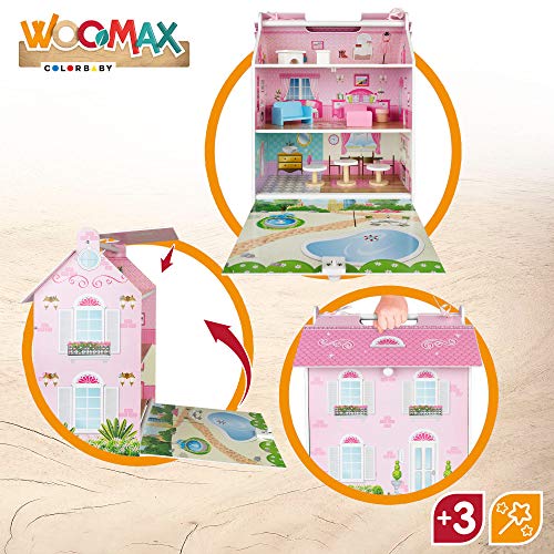 WOOMAX- Casa de Muñecas de Madera, Multicolor, 34 x 40 x 22 cm (Colorbaby 85295)