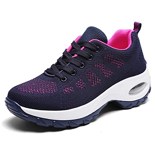 WOWEI Zapatillas Deportivas de Mujer Ligero Respirable Running Sneakers Mesh Plataforma Mocasines Zapatos de Cuña,Azul,40 EU