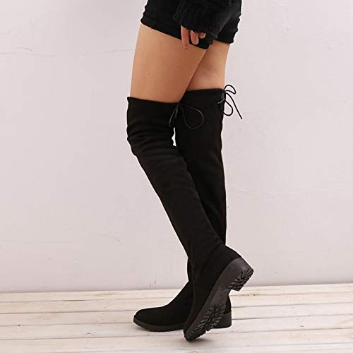 XHHXPY Botas Altas Mosqueteras De Mujer Plano De Vestir Elegantes Casual Comoda Otoño Invierno Retro Talla 35-43,Negro,35