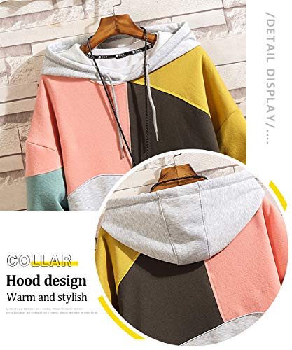 XIAOYAO Hombre Sudadera con Capucha Deportiva Manga Larga Hoodie (Rosa Amarillo, L (Peso: 50-55 kg))