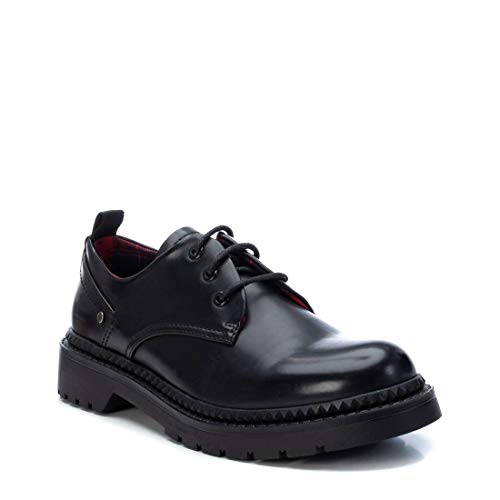 XTI - Zapato Oxford con tacón Cuadrado 3 cm para Mujer - Cierre con Cordones - Negro - 39 EU