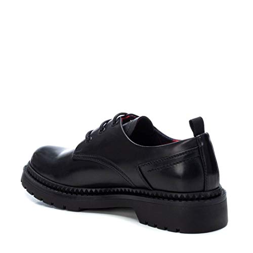 XTI - Zapato Oxford con tacón Cuadrado 3 cm para Mujer - Cierre con Cordones - Negro - 39 EU