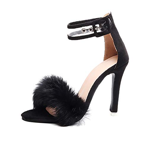 Yhjmdp Sandalias de tacón Alto Delgadas,Calzado con Correa en el Tobillo, Sandalias para Mujer, Zapatos Sexis de Boda, Zapatos de Mujer para Fiestas nocturnas,Negro,36