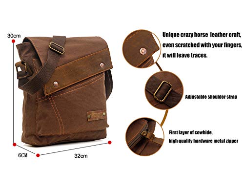 Yimidear® Hombres y Mujeres Estudiantes Multifunción Ocio Retro Lona de Vendimia Bolso de Hombro Inclinado Bolso de Hombro Viaje de Mensajero Maletín Portátil Cartera(café)