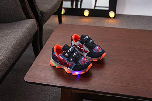 YISHIO Niños Spiderman led Light up Running Primavera Verano Calzado Deportivo niños pequeños bebés niñas Slip on Luminosas Zapatillas de Deporte con Brillo Intermitente Zapatos para