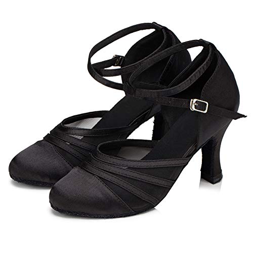 YKXLM Mujeres&Niña Zapatos Latinos de Baile Zapatillas de Baile de salón Salsa Performance Calzado de Danza,ESYCL117-5,Negro Color,EU 39