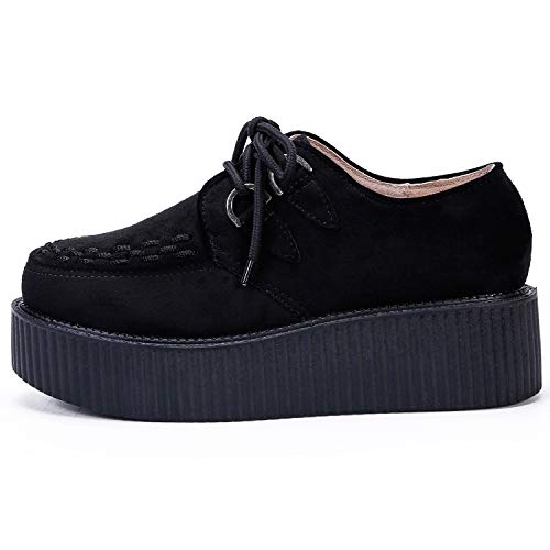 YORWOR Cuña Plataformas con Cordones para Mujer Punk Creepers Botas Negro EU 38