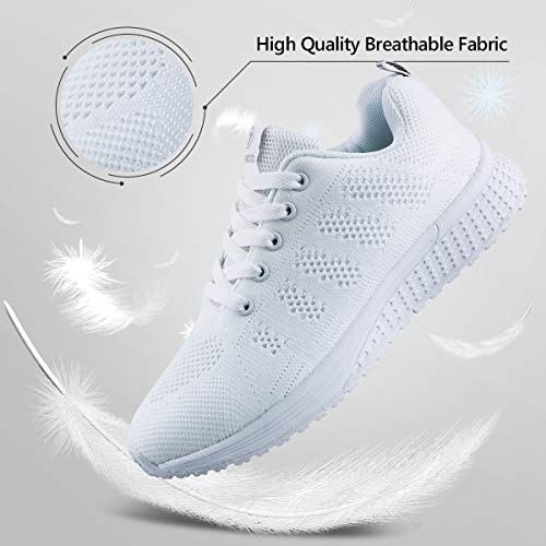 Youecci Zapatillas de Deportivos de Running para Mujer Deportivo de Exterior Interior Gimnasia Ligero Sneakers Fitness Atlético Caminar Zapatos Transpirable Blanco 35 EU