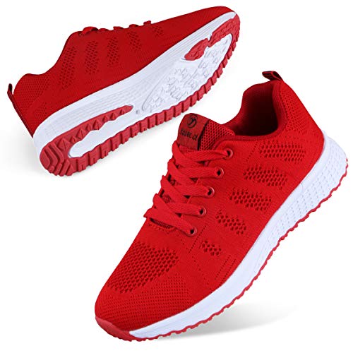 Youecci Zapatillas de Deportivos de Running para Mujer Deportivo de Exterior Interior Gimnasia Ligero Sneakers Fitness Atlético Caminar Zapatos Transpirable Rojo 39 EU