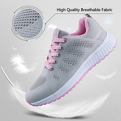 Youecci Zapatillas de Deportivos de Running para Mujer Deportivo de Exterior Interior Gimnasia Ligero Sneakers Fitness Atlético Caminar Zapatos Transpirable Rosa 38 EU