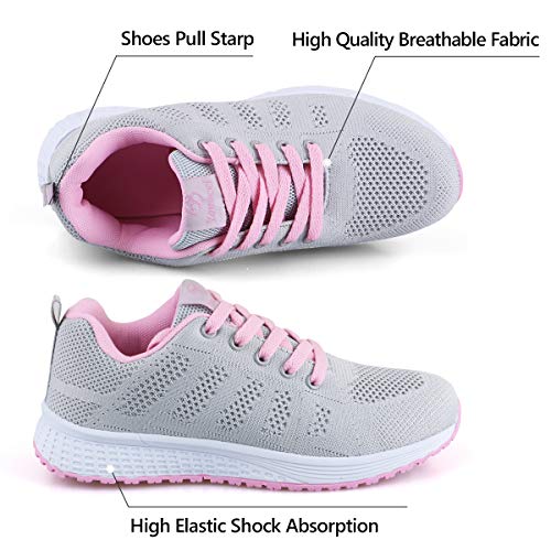 Youecci Zapatillas de Deportivos de Running para Mujer Deportivo de Exterior Interior Gimnasia Ligero Sneakers Fitness Atlético Caminar Zapatos Transpirable Rosa 38 EU