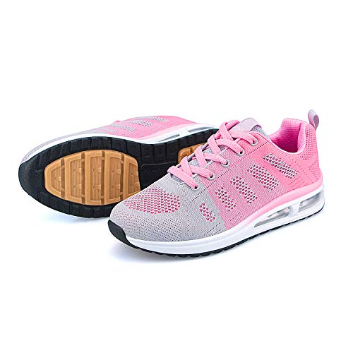 Youecci Zapatillas Deportivas de Mujer Air Cordones Zapatillas de Running Fitness Sneakers Gimnasio Zapatos Running Deportivos Correr Casual Ligero Comodos Respirable Rosa 36 EU