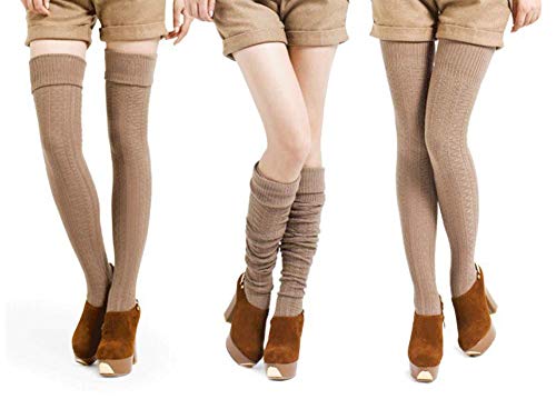 Yuccer 2 Pares Calcetines Largos para Mujeres Algodón Calcetines Hasta la Rodilla