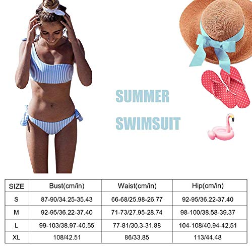 Yuson Girl Conjuntos De Bikini Rayas Talle Alto Retro Brasileños Mujer Sexy Traje De Baño Cuello Halter Strapless Off Shoulder Bra Top Bikini Push Up Anudado Tanga Braga Bikini Triangulo Alta