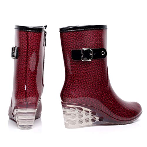 YWLINK Botas De Lluvia Mujer Botas De Nieve Estilo Punk TamañO Grande Zapatos con CuñA Transparentes Zapatos De Goma Antideslizante Zapatos De Agua Calzado Industrial ConstruccióN(Rojo,40EU)