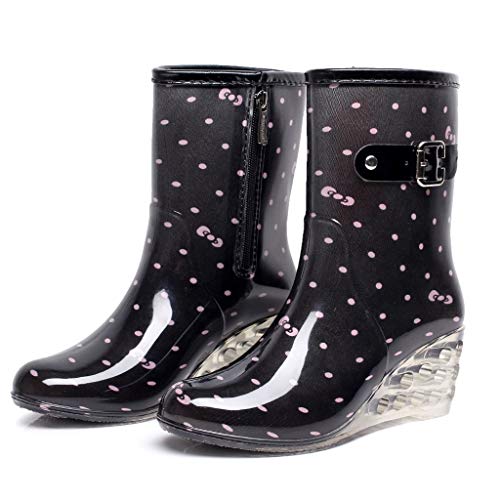 YWLINK Botas De Lluvia Mujer Hunter Zapatos CuñA Botas De Lluvia Hebilla con Cremallera Lateral Transparentes Zapatos De Goma Moda Casual Antideslizante Botas De Nieve PVC TamañO Grande(Rosado,36EU)