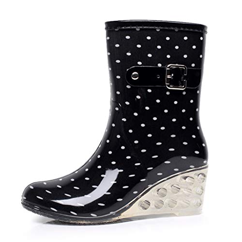 YWLINK Botas De Lluvia Mujer Hunter Zapatos CuñA Botas De Lluvia Hebilla con Cremallera Lateral Transparentes Zapatos De Goma Moda Casual Antideslizante Botas De Nieve PVC TamañO Grande(Blanco,37EU)