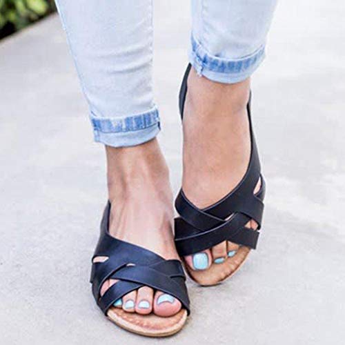 YWLINK Sandalias De Verano De Roma para Mujer Zapatillas De Playa De CáñAmo De Cuerda Plana para Estudiantes Sandalias De Punta Abierta Antideslizante Fiesta Punta Abierta Regalo(Negro,38EU)