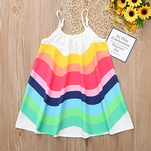 YWLINK Vestido De Fiesta NiñA Falda De Verano De Camisola Sin Mangas Falda De Playa Arcoiris Mezcla De AlgodóN Lindo Vestido De Princesa Falda De Baile Regalo De CumpleañOs(Multicolor,4-5 años)